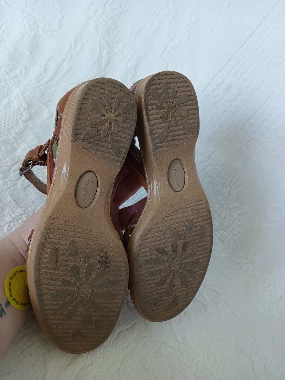 Softspots Brown Multi-Color Woven Leather Sandals Closed Toe Hippie Short Heel 6 - Picture 10 of 13